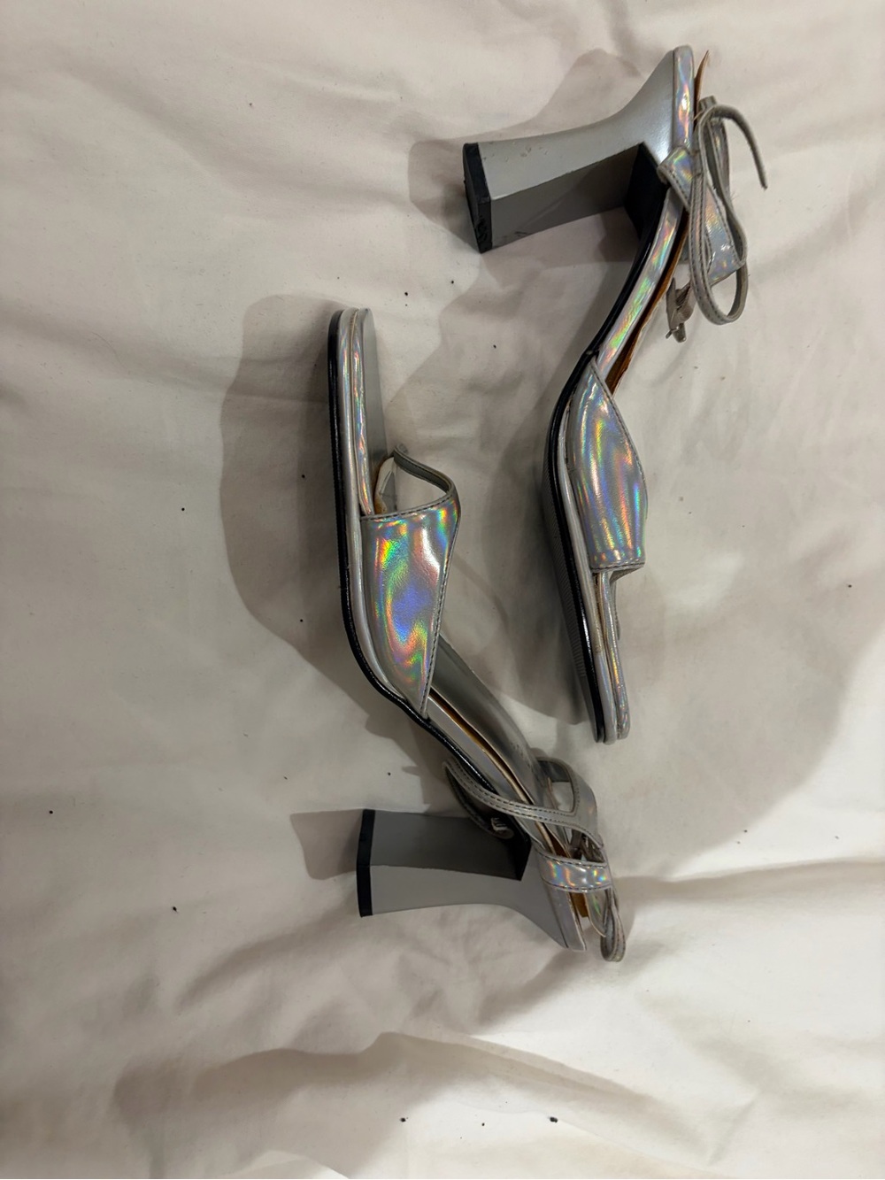 Women's 8.5 Holographic Silver Block Heel Sandals - Women's
